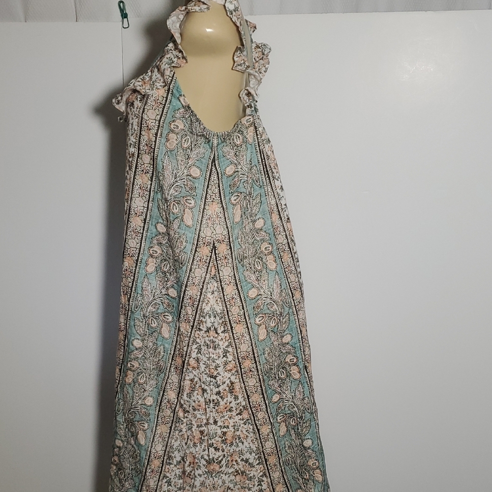 D'ASCOLI Cotton Midi Dress Large Ruffle-Trim Maxi Dress in Cream Green - Picture 5 of 13